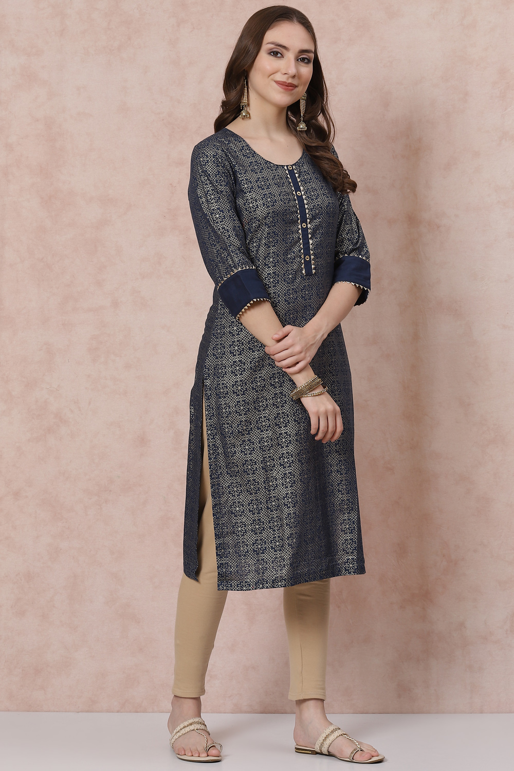 Indigo Art Silk Kurta image number 3